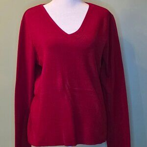 XL Casual Corner Womens 100% Extra Fine Italian Merino Wool VNeck Red Sweater